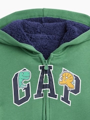 Gap Green Dinosaur Sherpa-Lined Logo Zip-Up Hoodie (6mths-5yrs) - Image 2 of 2