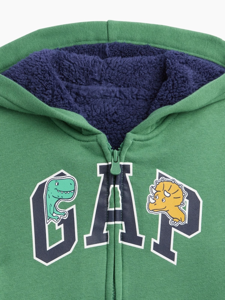 Gap Green Dinosaur Sherpa-Lined Logo Zip-Up Hoodie (6mths-5yrs) - Image 2 of 2