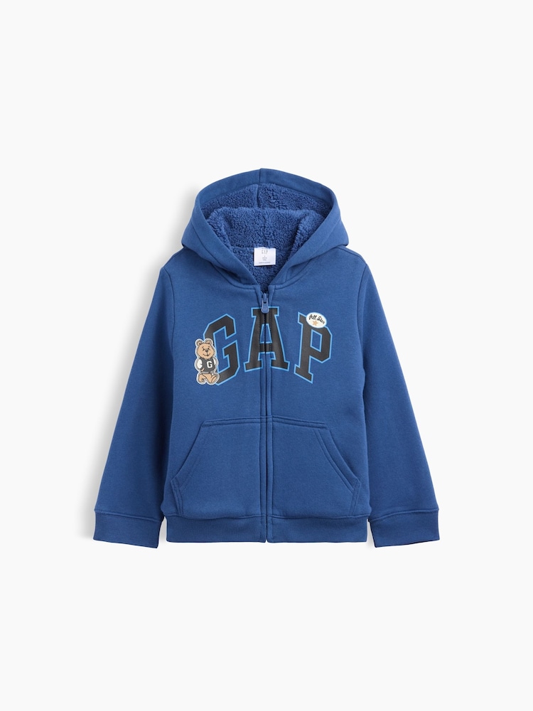 Gap Blue Brannan Bear Sherpa-Lined Logo Zip-Up Hoodie (6mths-5yrs) - Image 1 of 3