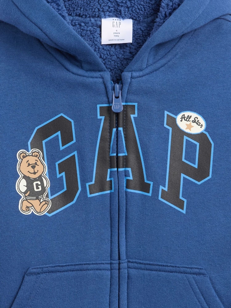 Gap Blue Brannan Bear Sherpa-Lined Logo Zip-Up Hoodie (6mths-5yrs) - Image 3 of 3
