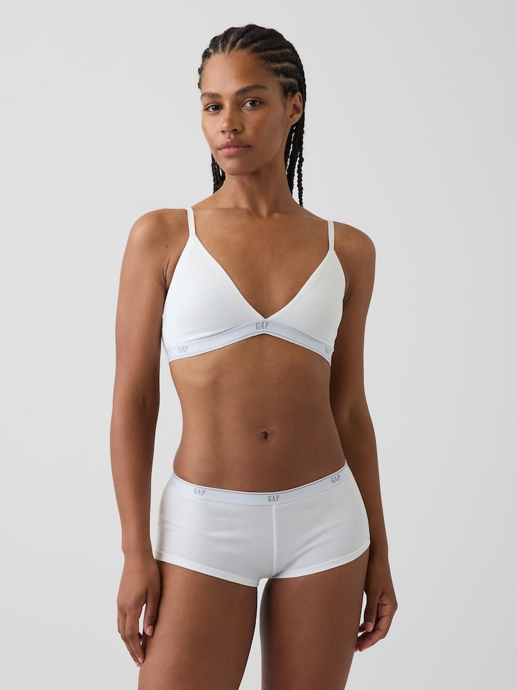 Gap White Softest Stretch Cotton Logo Triangle Bra - Image 1 of 5 Gap White Softest Stretch Cotton Logo Triangle Bra - Image 1 of 5