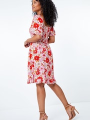 Roman Pink Petite Floral Shirred Tea Dress - Image 2 of 5