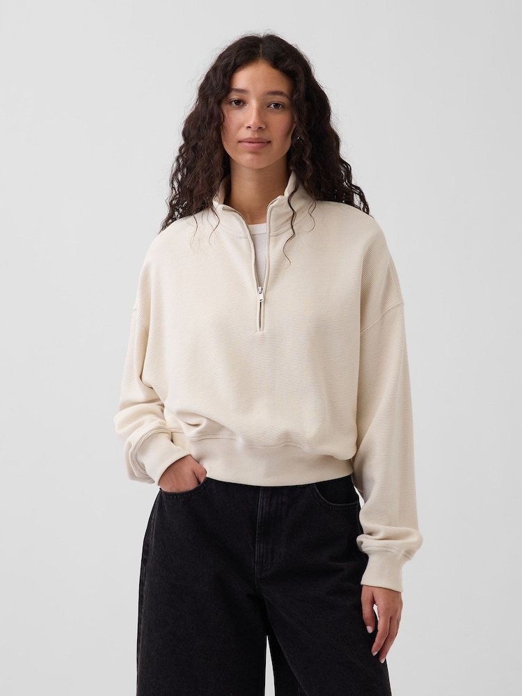 Crème - Gap pull oversize en coton texturé à demi-fermeture éclair - Image 1 de 5
