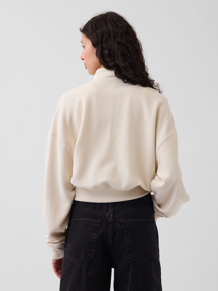 Crème - Gap pull oversize en coton texturé à demi-fermeture éclair - Image 2 de 5