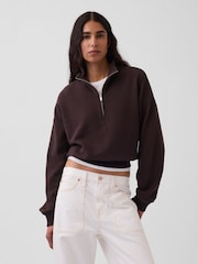 Brun - Gap pull oversize en coton texturé à demi-fermeture éclair - Image 1 de 5