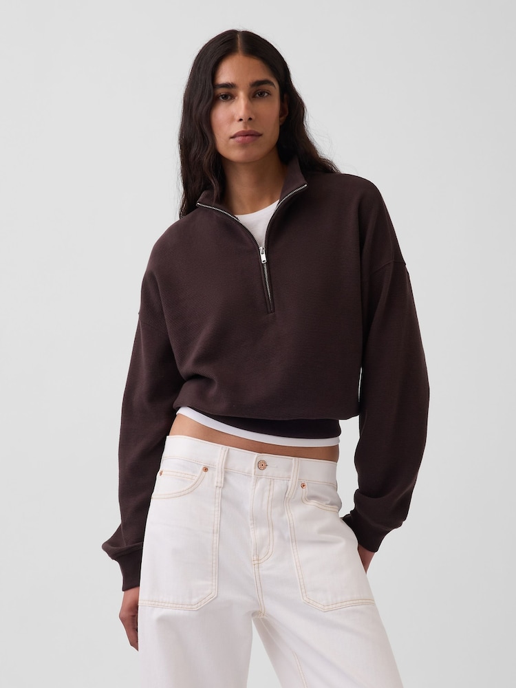 Brun - Gap pull oversize en coton texturé à demi-fermeture éclair - Image 1 de 5