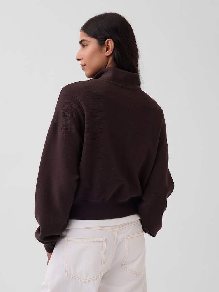 Brun - Gap pull oversize en coton texturé à demi-fermeture éclair - Image 2 de 5