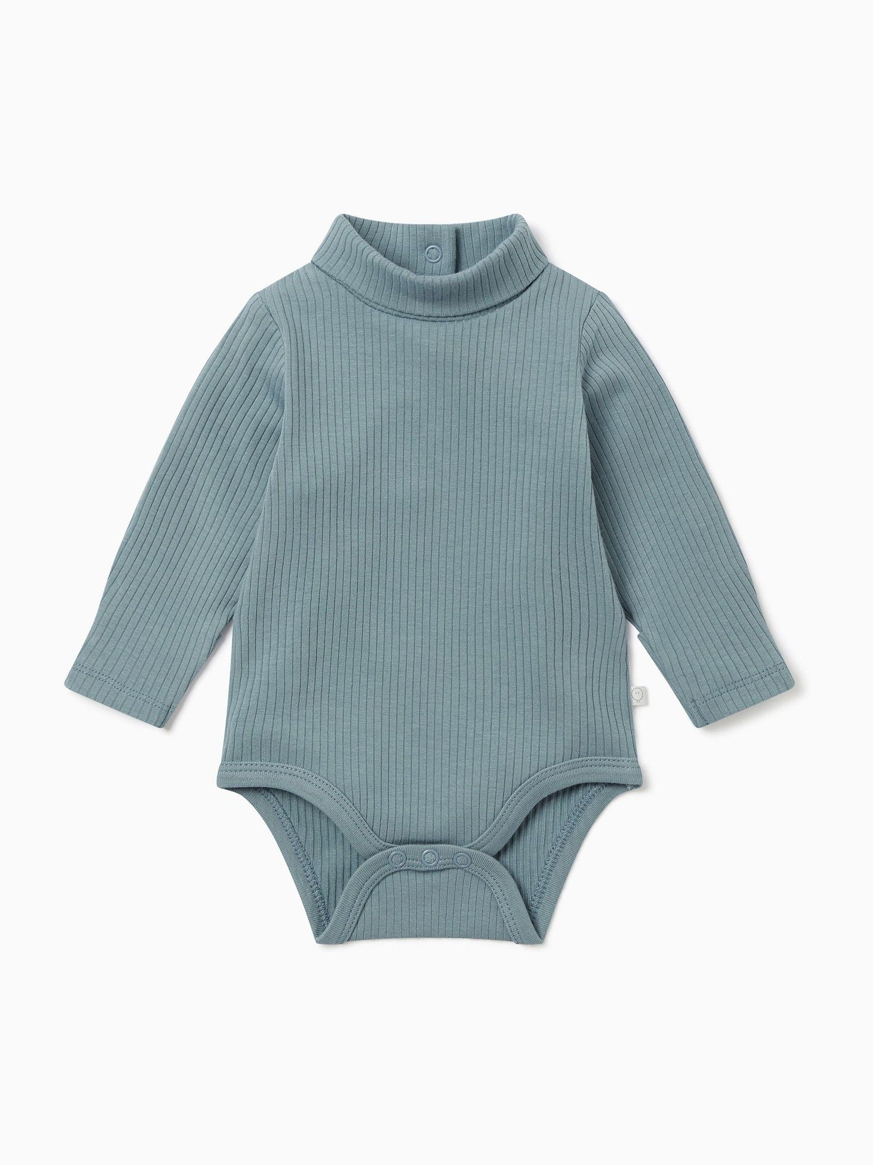 MORI Blue Soft and Stretchy Ribbed Roll Neck Bodysuit