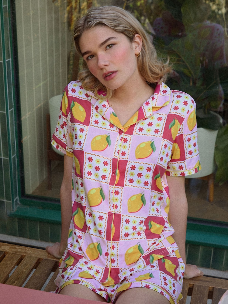 Lemon Patchwork Print Short Pyjamas Set - Image 1 of 4 Lemon Patchwork Print Short Pyjamas Set - Image 1 of 4