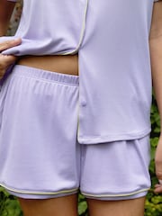 Urban Threads Lilac Purple Rib Button Up Short Pyjamas Set - Image 3 of 4