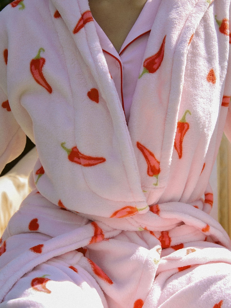 Chili Pepper Love Print Fleece Dressing Gown - Image 2 of 4 Chili Pepper Love Print Fleece Dressing Gown - Image 2 of 4