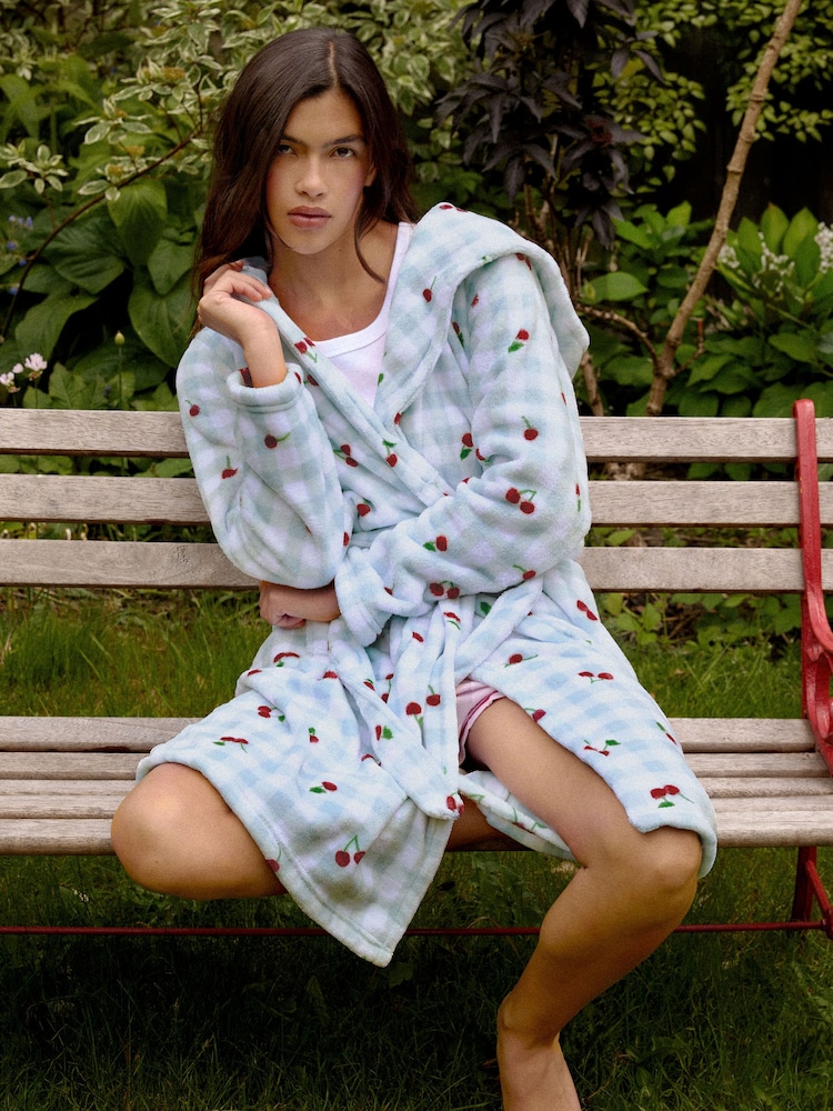 Urban Threads Fruity Gingham Print Fleece Dressing Gown - Imagen 1 de 4