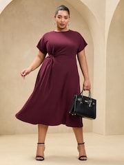 Lipsy Burgundy Red Curve Side Knot Short Sleeve Midi Dress - Image 1 of 4