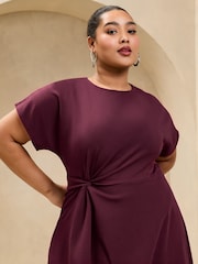Lipsy Burgundy Red Curve Side Knot Short Sleeve Midi Dress - Image 2 of 4