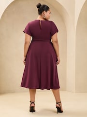 Lipsy Burgundy Red Curve Side Knot Short Sleeve Midi Dress - Image 4 of 4