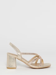JD Williams Metallic Diamante Strap Block Heels - Image 3 of 4