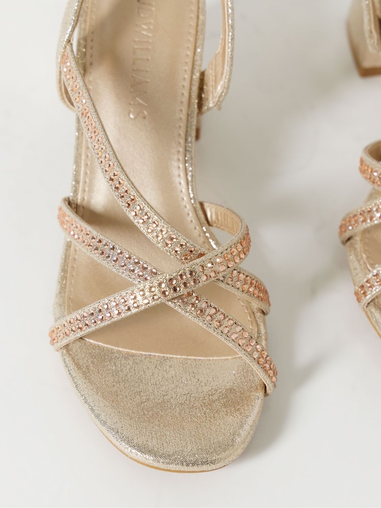 JD Williams Metallic Diamante Strap Block Heels - Image 4 of 4