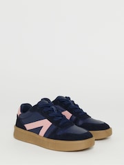 JD Williams Blue Wide Fit Leather Retro Trainers - Image 3 of 4