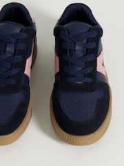 JD Williams Blue Wide Fit Leather Retro Trainers - Image 4 of 4