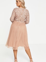 Maya Pink Curve Embellished Wrap Long Sleeve Midi Dress - Image 3 of 4