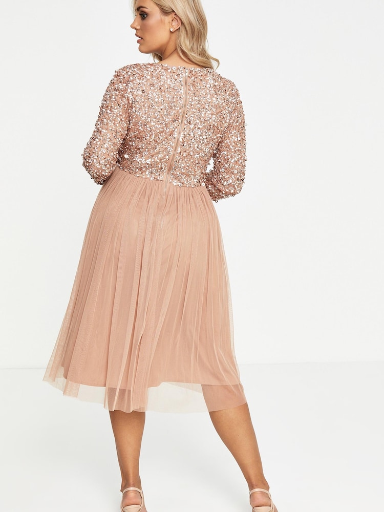 Maya Pink Curve Embellished Wrap Long Sleeve Midi Dress - Image 3 of 4
