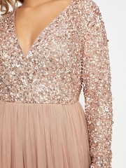 Maya Pink Curve Embellished Wrap Long Sleeve Midi Dress - Image 4 of 4