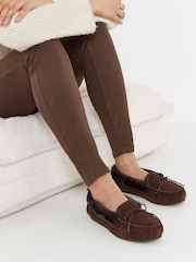 JD Williams Brown Classic Suede Moccasin Slippers - Image 1 of 4
