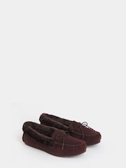 JD Williams Brown Classic Suede Moccasin Slippers - Image 2 of 4