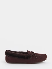 JD Williams Brown Classic Suede Moccasin Slippers - Image 3 of 4