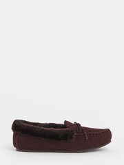 JD Williams Brown Classic Suede Moccasin Slippers - Image 3 of 4