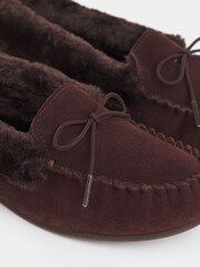 JD Williams Brown Classic Suede Moccasin Slippers - Image 4 of 4