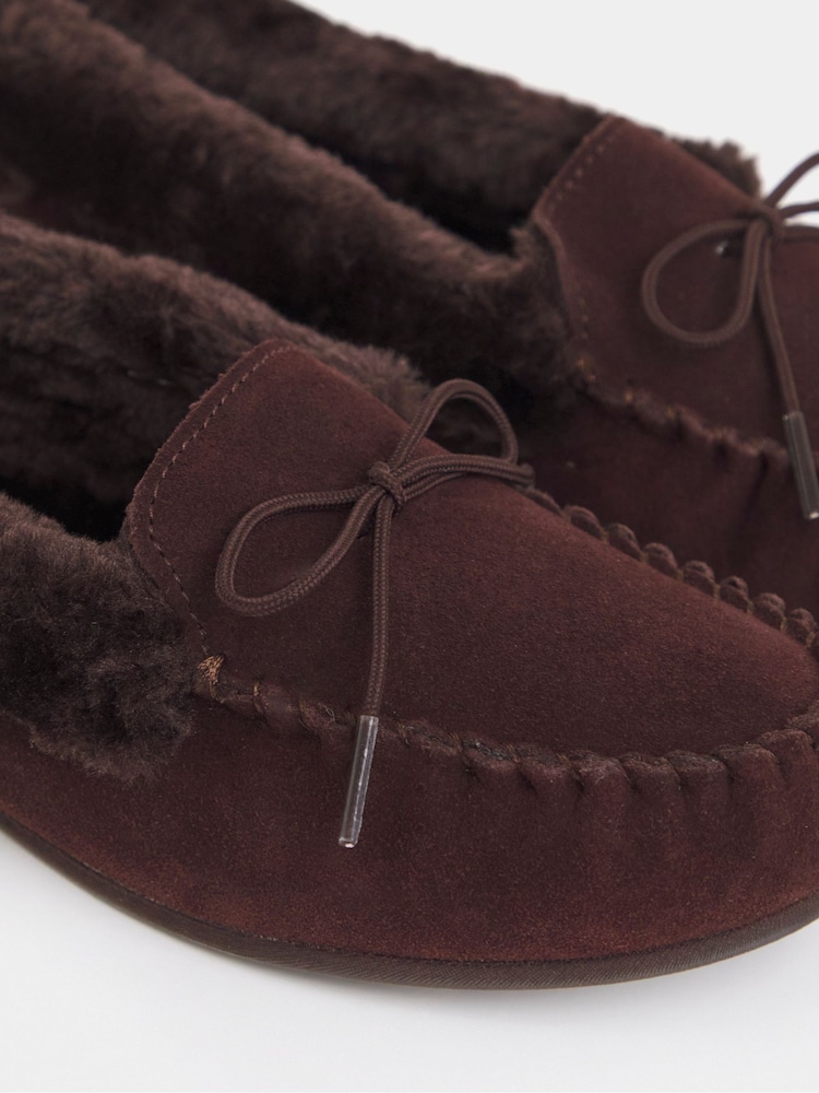 JD Williams Brown Classic Suede Moccasin Slippers - Image 4 of 4