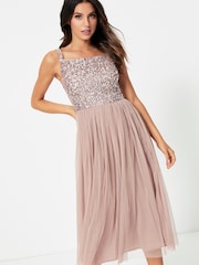 Maya Pink Petite Squared Neck Open Back Midi Dress - Image 1 of 4