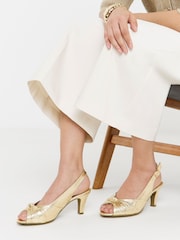 JD Williams Gold Wide Fit Peep Toe Heels - Image 1 of 4