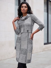 Roman Grey Jacquard Patchwork Dress - Image 1 of 4