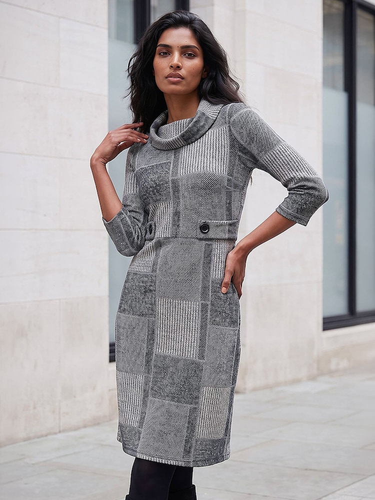 Roman Grey Jacquard Patchwork Dress - Image 1 of 4