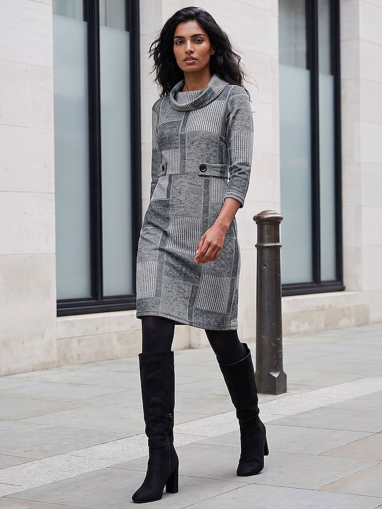 Roman Grey Jacquard Patchwork Dress - Image 2 of 4