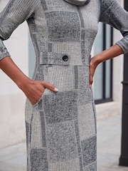 Roman Grey Jacquard Patchwork Dress - Image 4 of 4