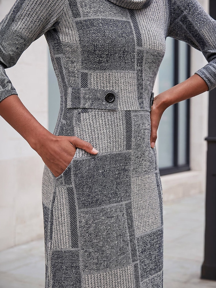 Roman Grey Jacquard Patchwork Dress - Image 4 of 4