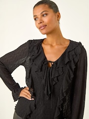Roman Black Lace Ruffle Front Top - Image 2 of 4