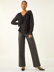 Roman Black Lace Ruffle Front Top - Image 3 of 4