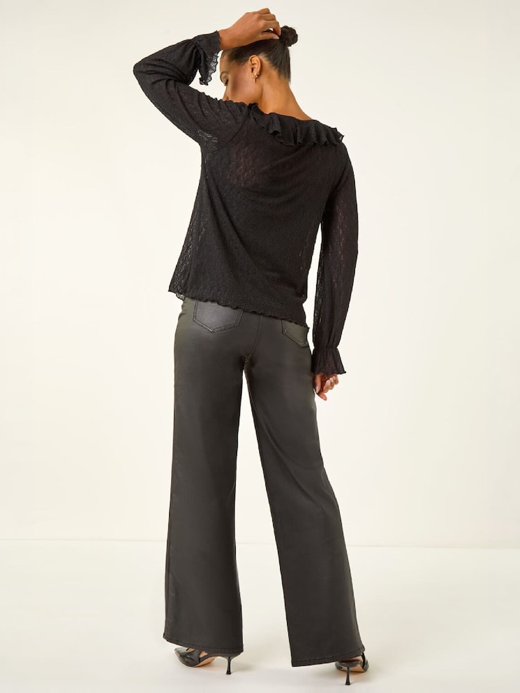 Roman Black Lace Ruffle Front Top - Image 4 of 4 Roman Black Lace Ruffle Front Top - Image 4 of 4