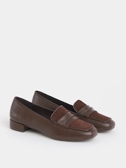 JD Williams Brown Wide Fit Block Heel Loafers - Image 3 of 4