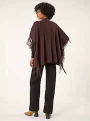 Roman Brown Fringe Hem Knit Poncho - Image 3 of 4