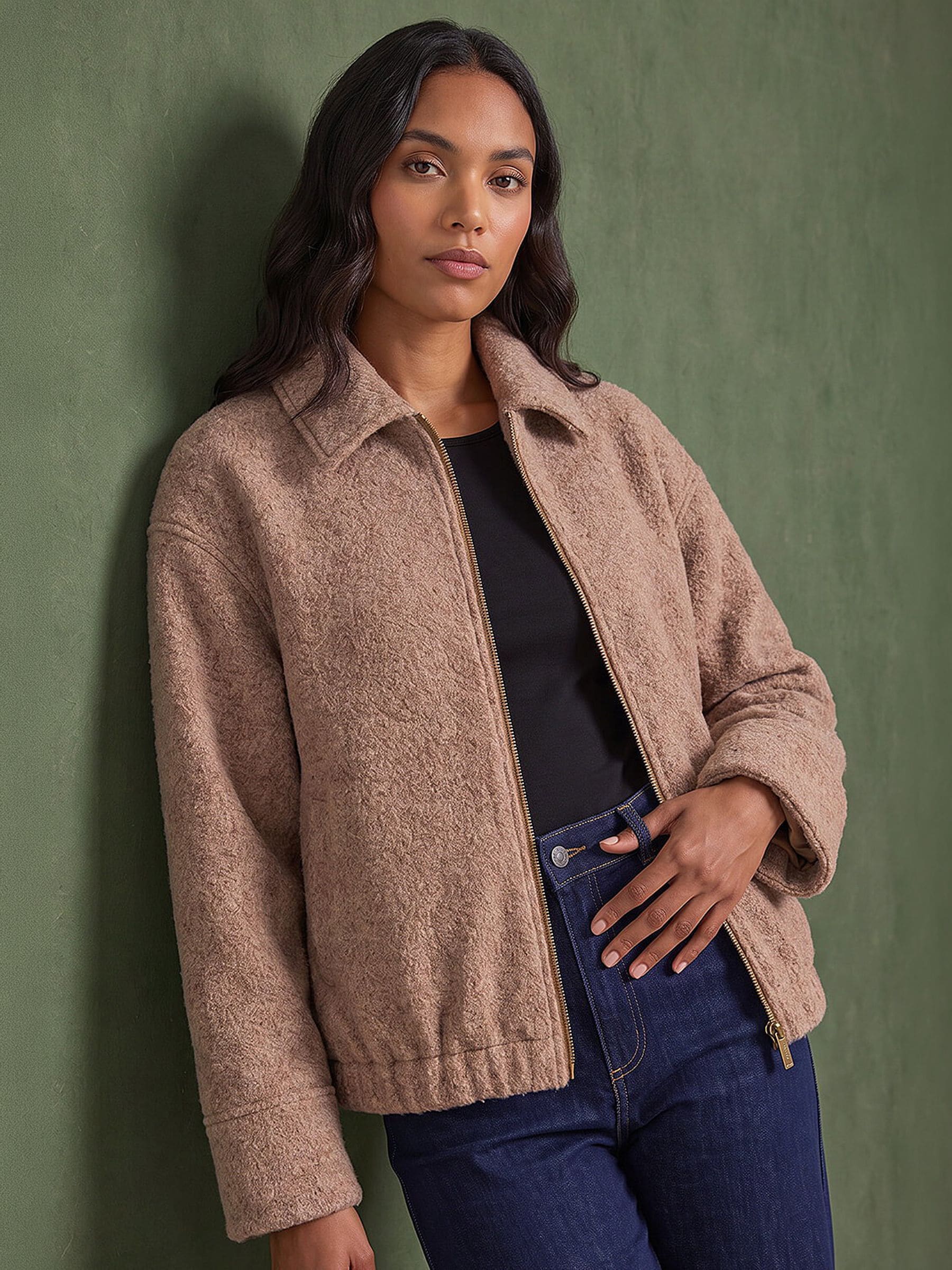 Roman Women's Stone Boucle Bomber Jacket In Size 20 - Image 4