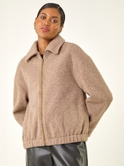 Roman Brown Boucle Bomber Jacket - Image 3 of 4