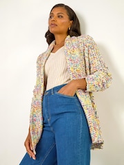 Roman White Soft Knit Nep Longline Cardigan - Image 1 of 4