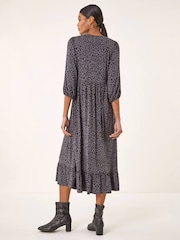 Roman Grey Animal Print Lace Trim Stretch Dress - Image 3 of 4