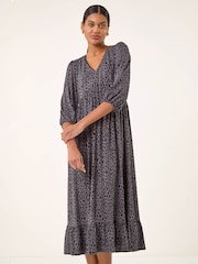 Roman Grey Animal Print Lace Trim Stretch Dress - Image 4 of 4