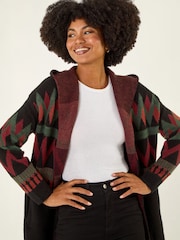 Roman Black Nordic Pattern Hooded Knit Cardigan - Image 1 of 4